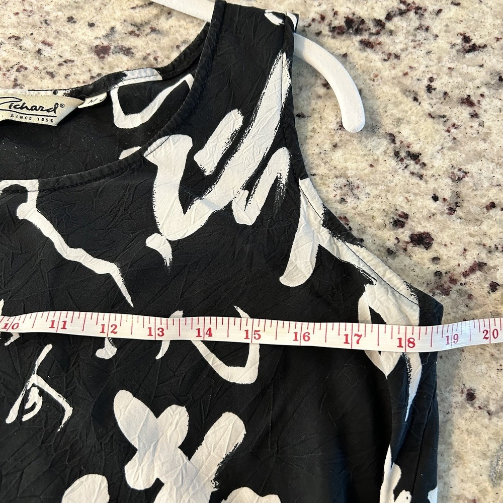 Vintage Tori Richard‎ Dress Hawaiian Aloha Sleeveless Black White Knee Length M - Picture 4 of 6